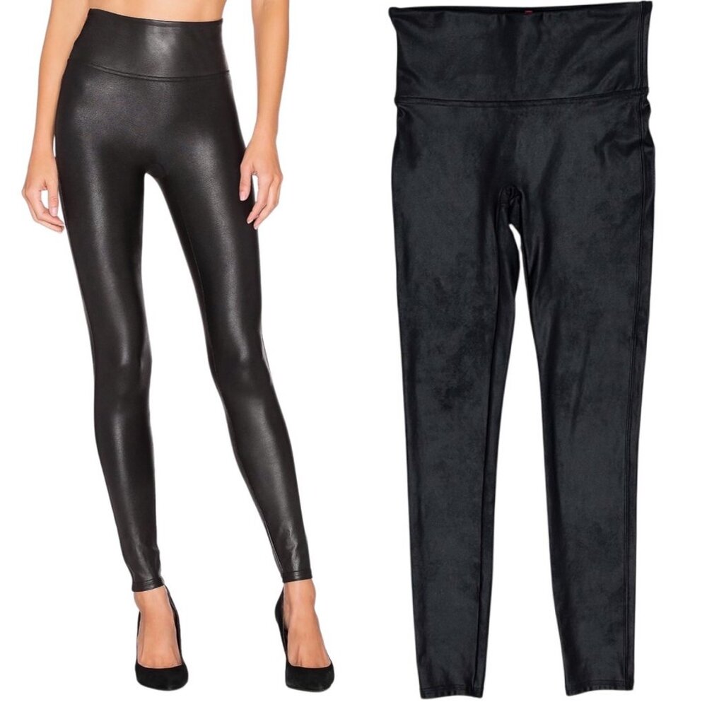 Spanx Ready to Wow High Rise Faux Leather Leggings in Black Style# 2437 Size M
